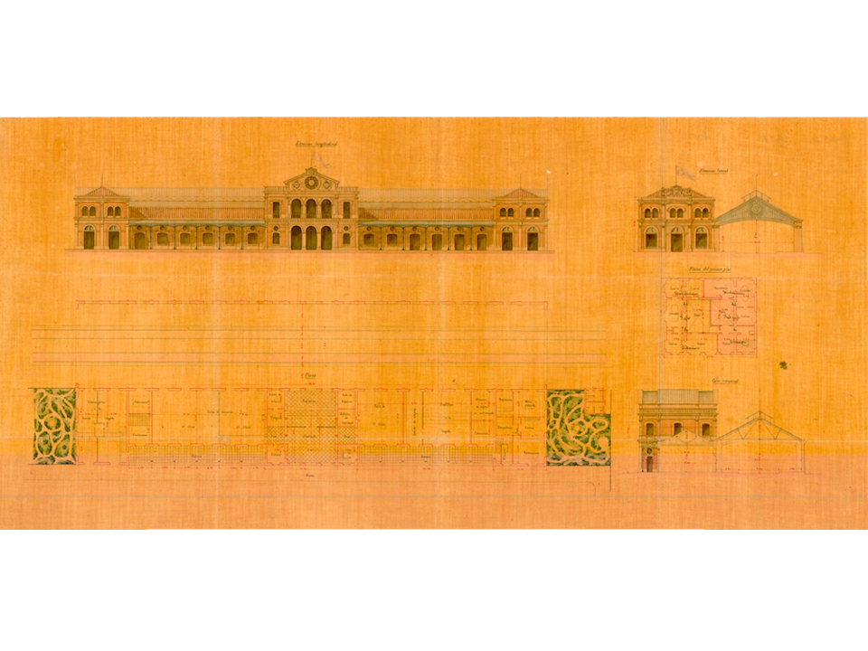 Plano de la estacin definitiva de Jerez realizado por el arquitecto Leon Beau. Ao 1862. Sign. A-0206-001