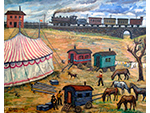 Circo en la estaci�n. Antonio Torres L�pez (�leo sobre lienzo, 1980-1989) Medidas: 81 x 100 cm. Donaci�n: Ana de Koning - Pieza IG: 03546