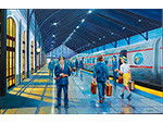 Jefe de estaci�n junto al Talgo, Estaci�n Delicias, Madrid. Jes�s Cerro Casado (Acr�lico sobre lienzo, 2026). Medidas: 60 x 92 cm. Donaci�n: el autor - Pieza IG: 08978